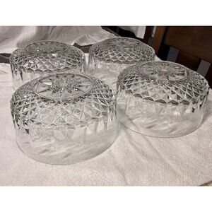 Set of 4 Vintage GLCOLOC USA Clear Pressed Glass Bowls Starburst Diamond #0203